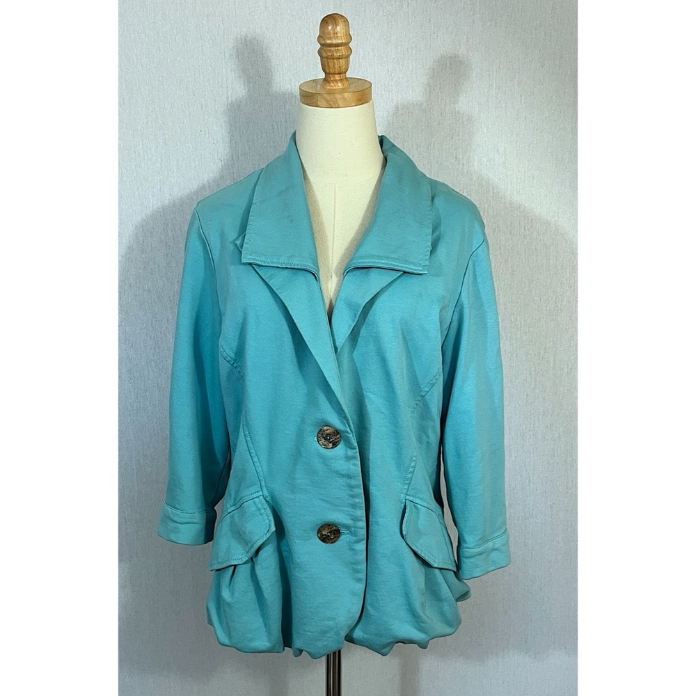 C.M.C. Color Me Cotton Turquoise Green relaxed Lagenlook light jacket Made in US